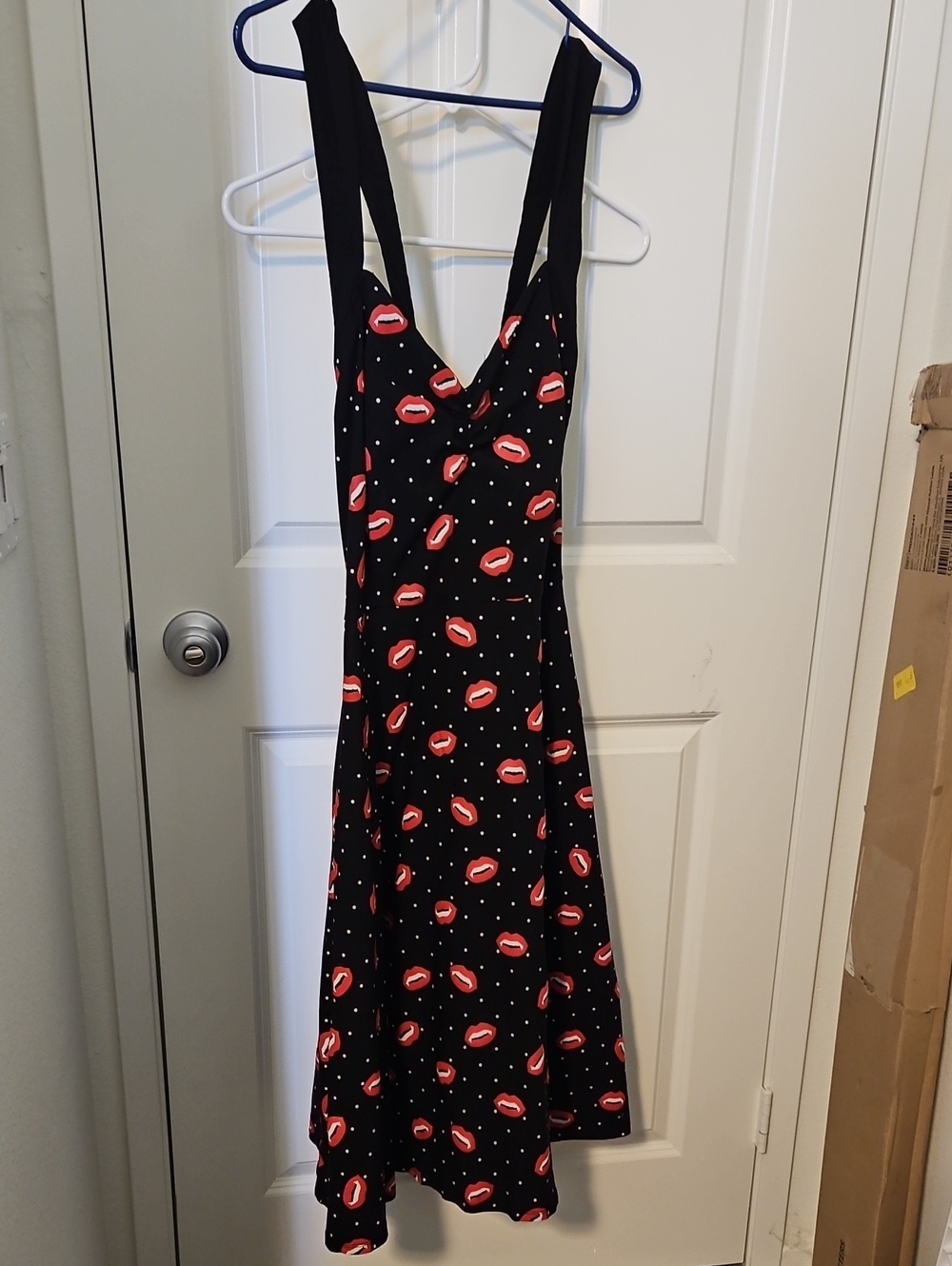 Unique Vintage Black Dress with Red Lip Vampire Print